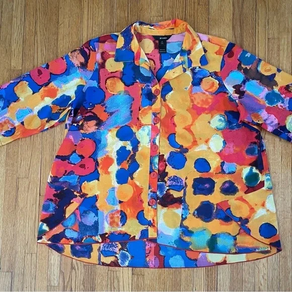 Ali Miles Women’s Colorful Abstract Button-Up Shirt 1X - Picture 2 of 5